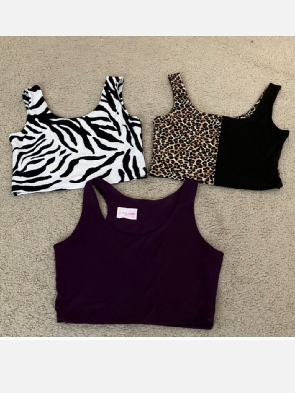 Crop Tank Top Bundle Of 3, Super Soft Brushed Jersey,  Animal,  Solid,  Xs/s